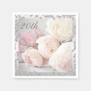 Romantische Rozen & Diamanten 20e Verjaardag Serve Servet