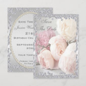 Romantische Rozen & Diamanten 21e Save The Date (Voorkant / Achterkant)