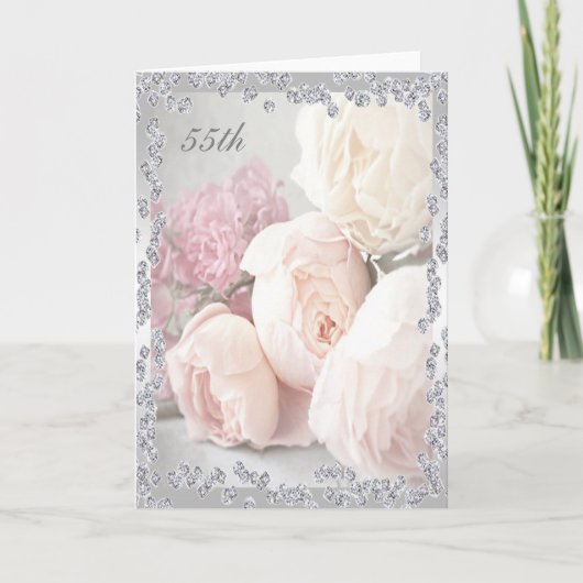 Romantische Rozen & Diamanten 55e Verjaardag Kaart (Voorkant)