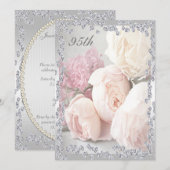 Romantische Rozen & Diamanten 95e Verjaardagsfeest Kaart (Voorkant / Achterkant)