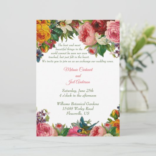 Romantische  Rozen en Bluebird Wedding Kaart (Staand voorkant)