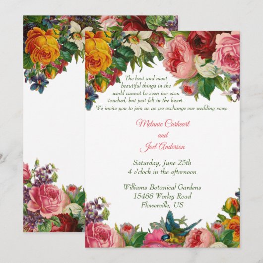 Romantische  Rozen en Bluebird Wedding Kaart (Voorkant / Achterkant)