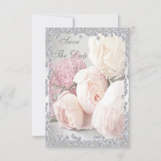 Romantische Rozen en diamanten 100e sparen de Datu Save The Date (Voorkant)