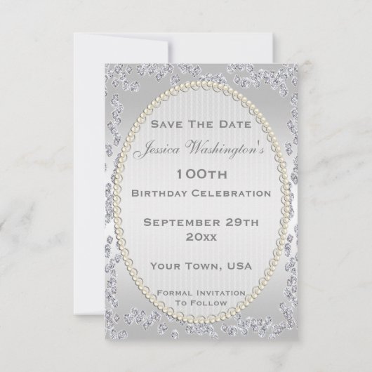 Romantische Rozen en diamanten 100e sparen de Datu Save The Date (Achterkant)