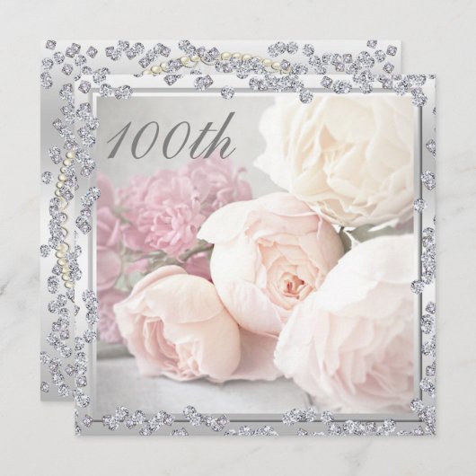 Romantische Rozen en diamanten 100e verjaardag Kaart (Voorkant / Achterkant)