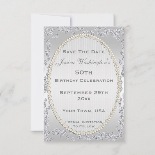 Romantische Rozen en diamanten 50e sparen de Datum Save The Date (Achterkant)