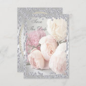 Romantische Rozen en diamanten 70e sparen de Datum Save The Date (Voorkant / Achterkant)