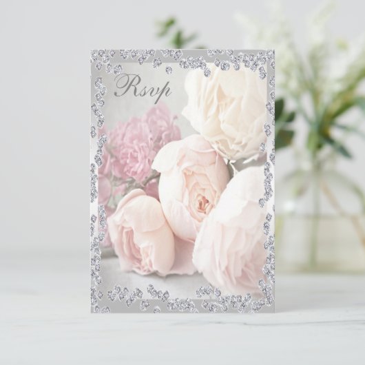 Romantische Rozen en diamanten Rsvp (Staand voorkant)
