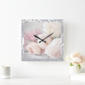 Romantische Rozen en diamanten Vierkante Klok (Huis)