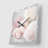 Romantische Rozen en diamanten Vierkante Klok (Hoek)