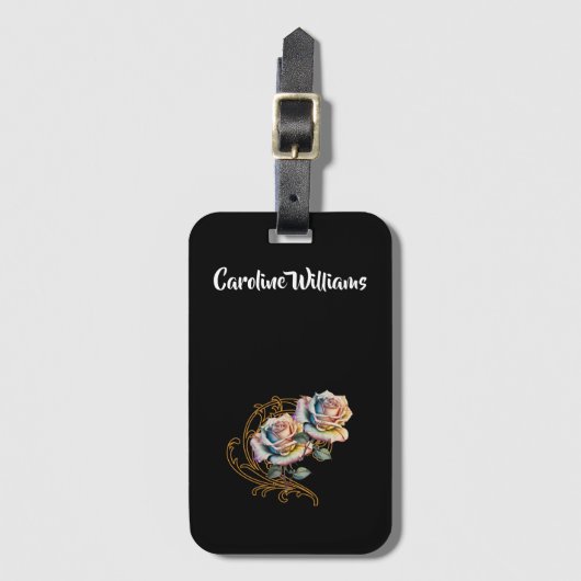 Romantische rozen en draden met bewerkbare naam bagagelabel (Voorkant (verticaal))