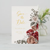 Romantische Rozen en Eucalyptus Sla de datum op Folie Uitnodiging (Staand Voorkant)