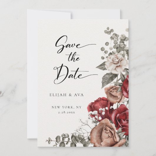 Romantische Rozen en Eucalyptus Sla de datum op Save The Date (Voorkant)
