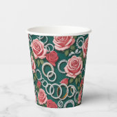 Romantische Rozen en Fonkelende Diamanten Trouwrin Papieren Bekers (Achterkant)