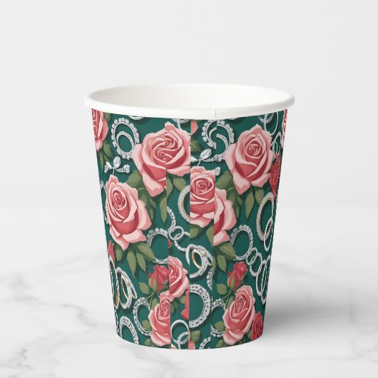 Romantische Rozen en Fonkelende Diamanten Trouwrin Papieren Bekers (Rechts)
