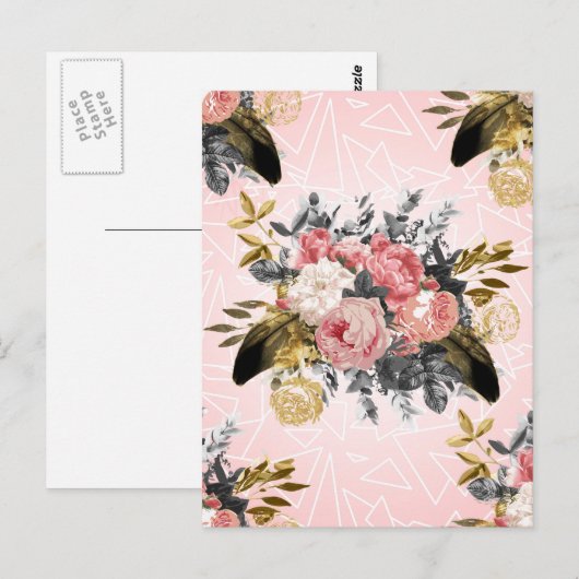 Romantische  rozen en geometrisch ontwerp briefkaart (Voorkant / Achterkant)