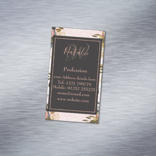 Romantische  rozen en geometrisch ontwerp visitekaartje magneet (Voorbeeld)