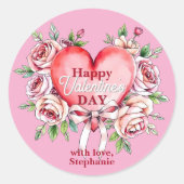 Romantische rozen en hart Valentijnsdag Ronde Sticker (Voorkant)