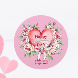 Romantische rozen en hart Valentijnsdag Ronde Sticker