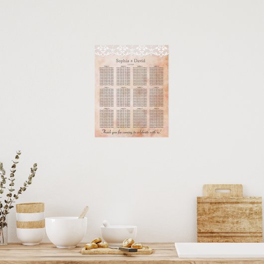Romantische Rozen en Lace Wedding Seating Chart Poster (Keuken)