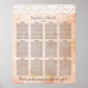 Romantische Rozen en Lace Wedding Seating Chart Poster