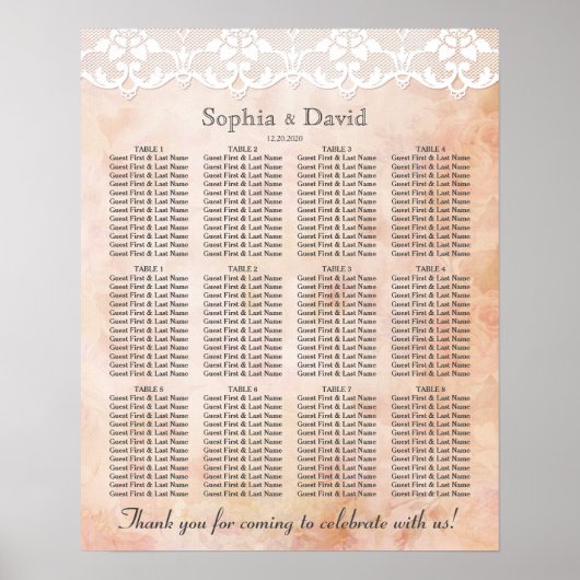 Romantische Rozen en Lace Wedding Seating Chart Poster (Voorkant)