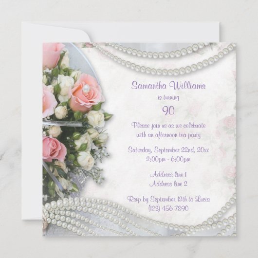 Romantische Rozen en parels 90e verjaardag Kaart (Achterkant)