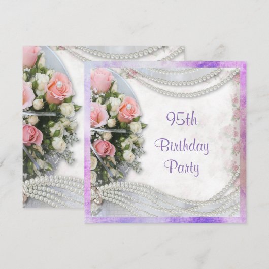 Romantische Rozen en parels 95e verjaardag Kaart (Voorkant / Achterkant)