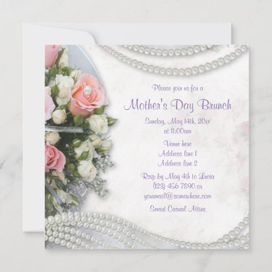 Romantische Rozen en parels Moederdag Brunch Kaart (Achterkant)