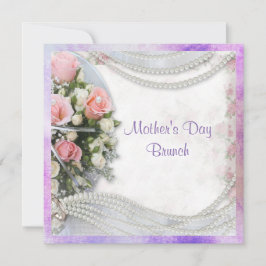 Romantische Rozen en parels Moederdag Brunch Kaart