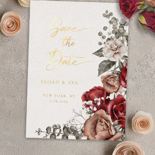 Romantische Rozen & Eucalyptus Save the Date Folie Uitnodiging