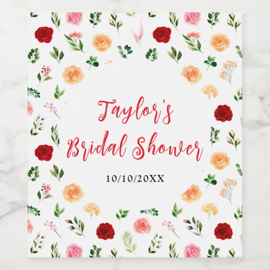 Romantische Rozen Floral Vrijgezellenfeest Wijn Etiket (Enkel label)