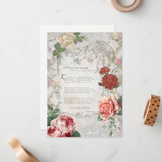 Romantische Rozen, gedicht en Filipijnse grens Notitiekaartje (Voorkant / Achterkant in situ)