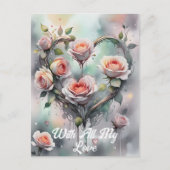 Romantische Rozen Hart met Elegant Script Briefkaart (Voorkant)