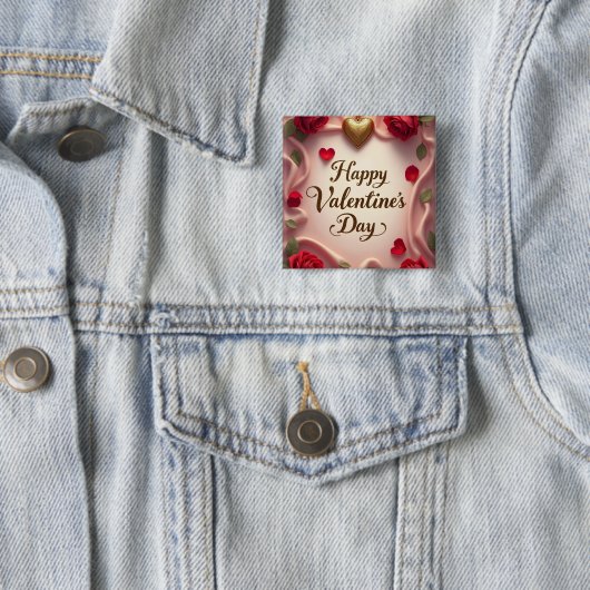Romantische Rozen & Hart Valentijnsdesign Vierkante Button 5,1 Cm (In situ)