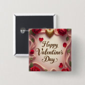 Romantische Rozen & Hart Valentijnsdesign Vierkante Button 5,1 Cm (Voorkant /achterkant)