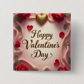 Romantische Rozen & Hart Valentijnsdesign Vierkante Button 5,1 Cm (Voorkant)