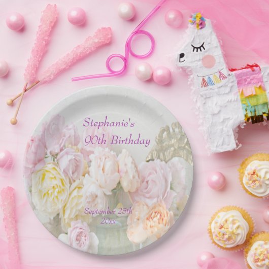 Romantische Rozen in de 90e verjaardag van Jars Papieren Bordje (Feest)