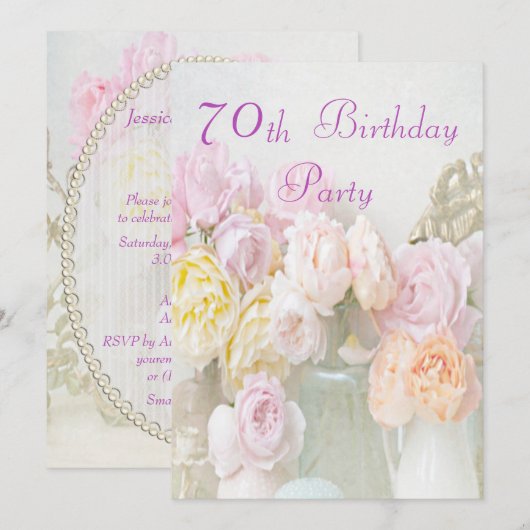 Romantische Rozen in Jars 70e verjaardag Kaart (Voorkant / Achterkant)