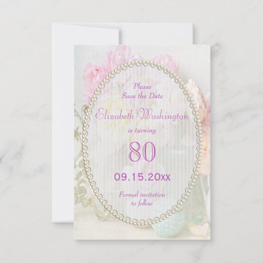 Romantische Rozen in Jars 80th Save the Date (Achterkant)