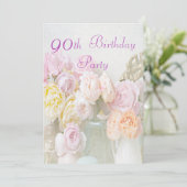 Romantische Rozen in Jars 90e verjaardag Kaart (Staand voorkant)