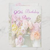 Romantische Rozen in Jars 90e verjaardag Kaart (Voorkant / Achterkant)
