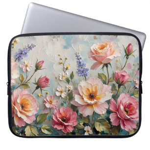 Romantische  Rozen in roze en perziktuin Laptop Sleeve