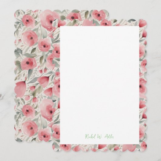 Romantische Rozen in Zacht Roze & Groenen Briefpap Kaart (Voorkant / Achterkant)