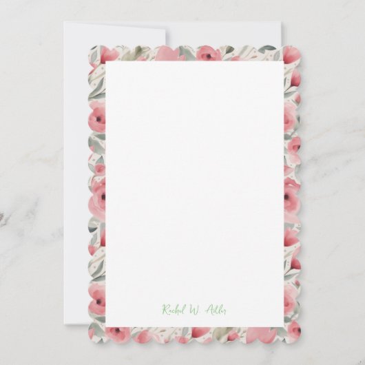 Romantische Rozen in Zacht Roze & Groenen Briefpap Kaart (Voorkant)