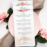 Romantische Rozen & Kalligrafie Menu<br><div class="desc">Heerlijk clusters van elegante waterverf blush roze rozen en groen gebladerte op een subtiele pastel waterverf achtergrond en middenlabel met gouden randen. Beschikt over een "Menu"-tekstafbeelding in aangepast scriptlettertype (of verwijder en pas de tekst aan in de ontwerpeditor) met bewerkbare tekstvelden. Bevat blokken bewerkbare tekstvelden voor een compleet ontvangstdiner.</div>