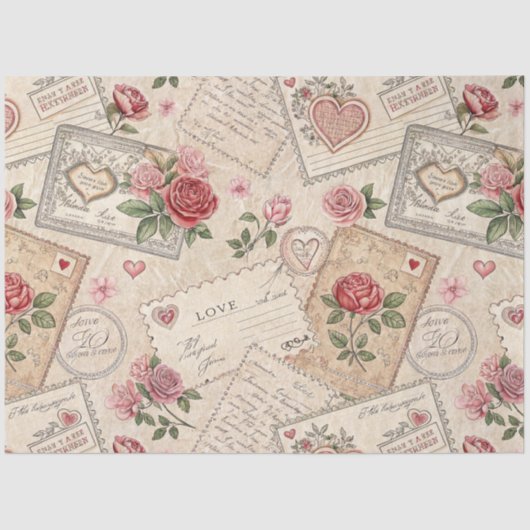 Romantische Rozen Letters Hearts Decoupage Tissuepapier (Voorkant)