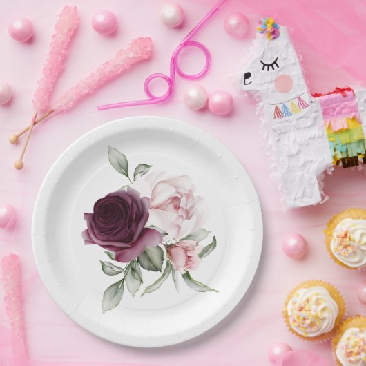 Romantische Rozen Luxe Waterverf Botanisch Papieren Bordje (Feest)