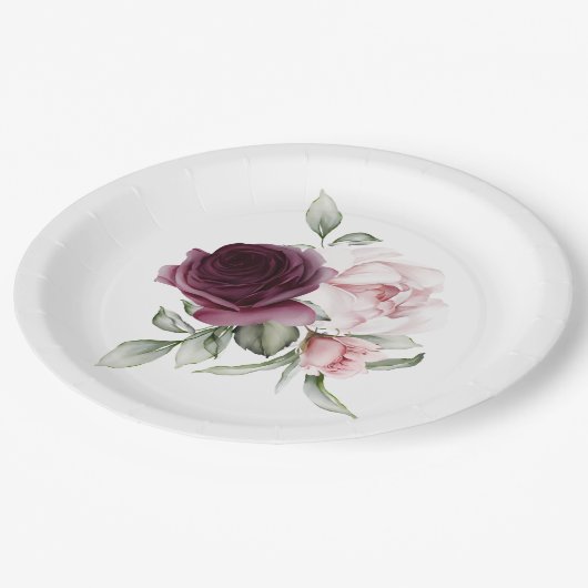 Romantische Rozen Luxe Waterverf Botanisch Papieren Bordje (Gekanteld)