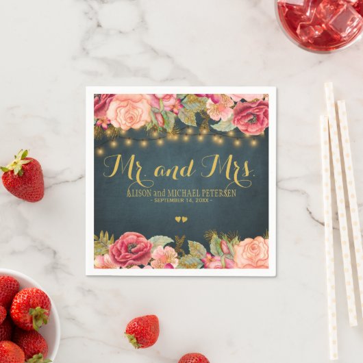 Romantische rozen marineman en mevrouw script brui servetten (Insitu)